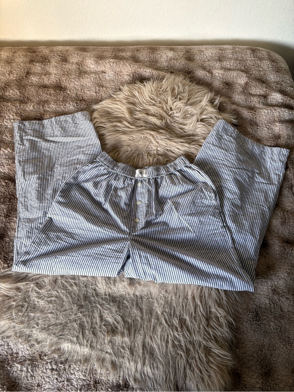 Anthropologie White and Blue Striped Boxer Pants